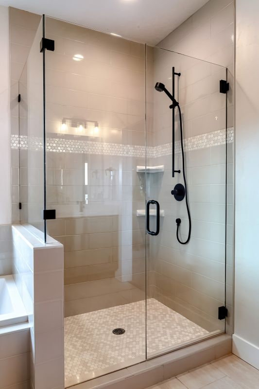 Open Shower with Black Frame Accents